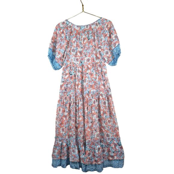 Poupette St Barth Floral Boho Midi Dress | Blue Orange Print | Size XS - Picture 8 of 14